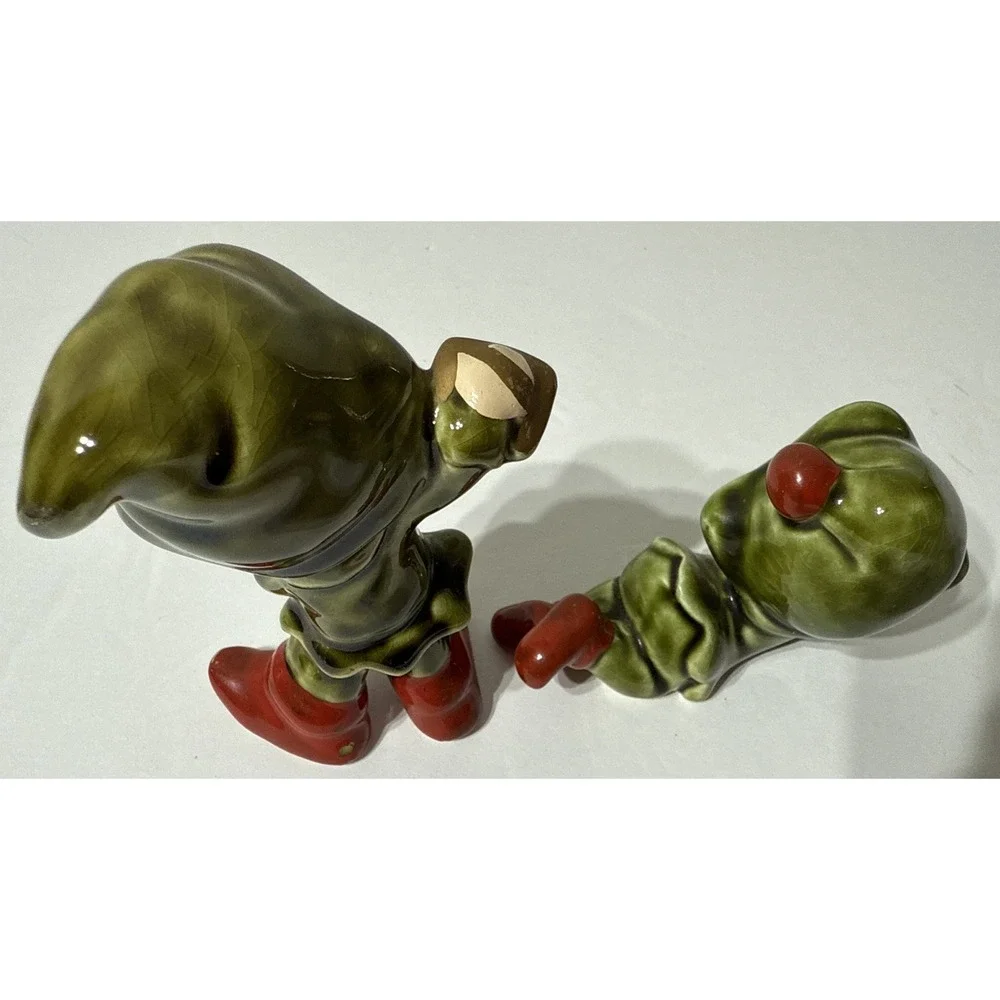 Vtg 2 Pc. Ceramic Pixie Santa Elf Music Christmas‎ Handpainted Figurine Japan 4